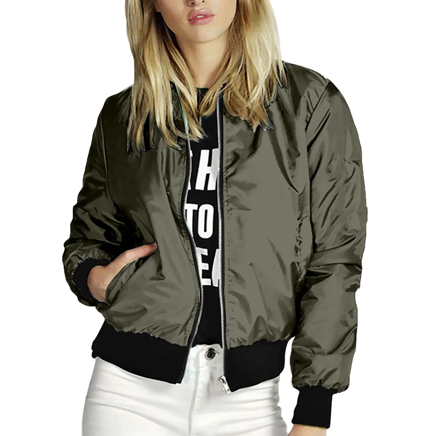 Women Round Neck Baseball Coat Cotton-padded Fall And Winter New Fashion Loose Warm Thick Short Bomber Jacket Top