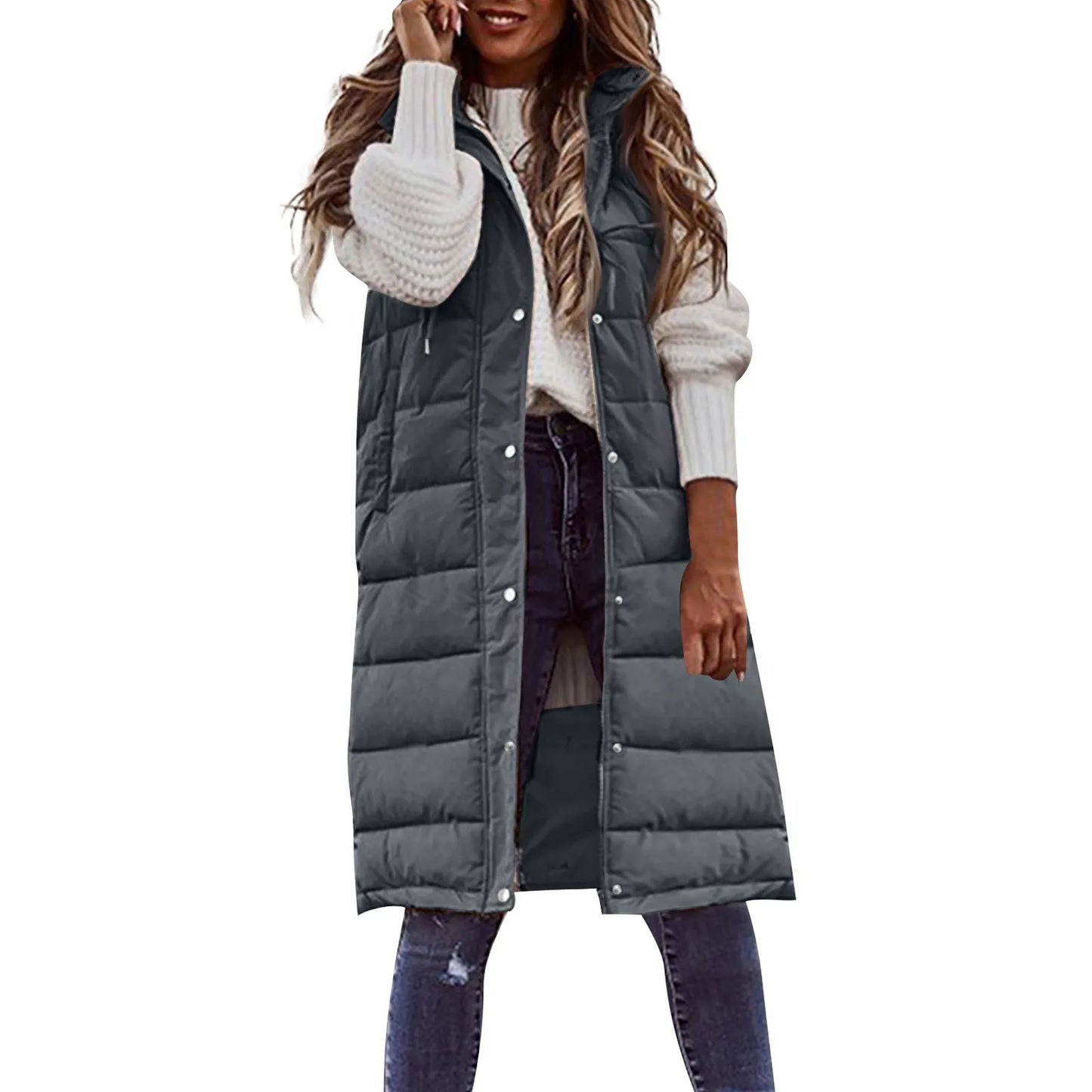 Women's waistcoats Fall And Winter Temperament Sleeveless Cardigan jacket Mid-length Cotton padded Vest Coat Winter outerwear