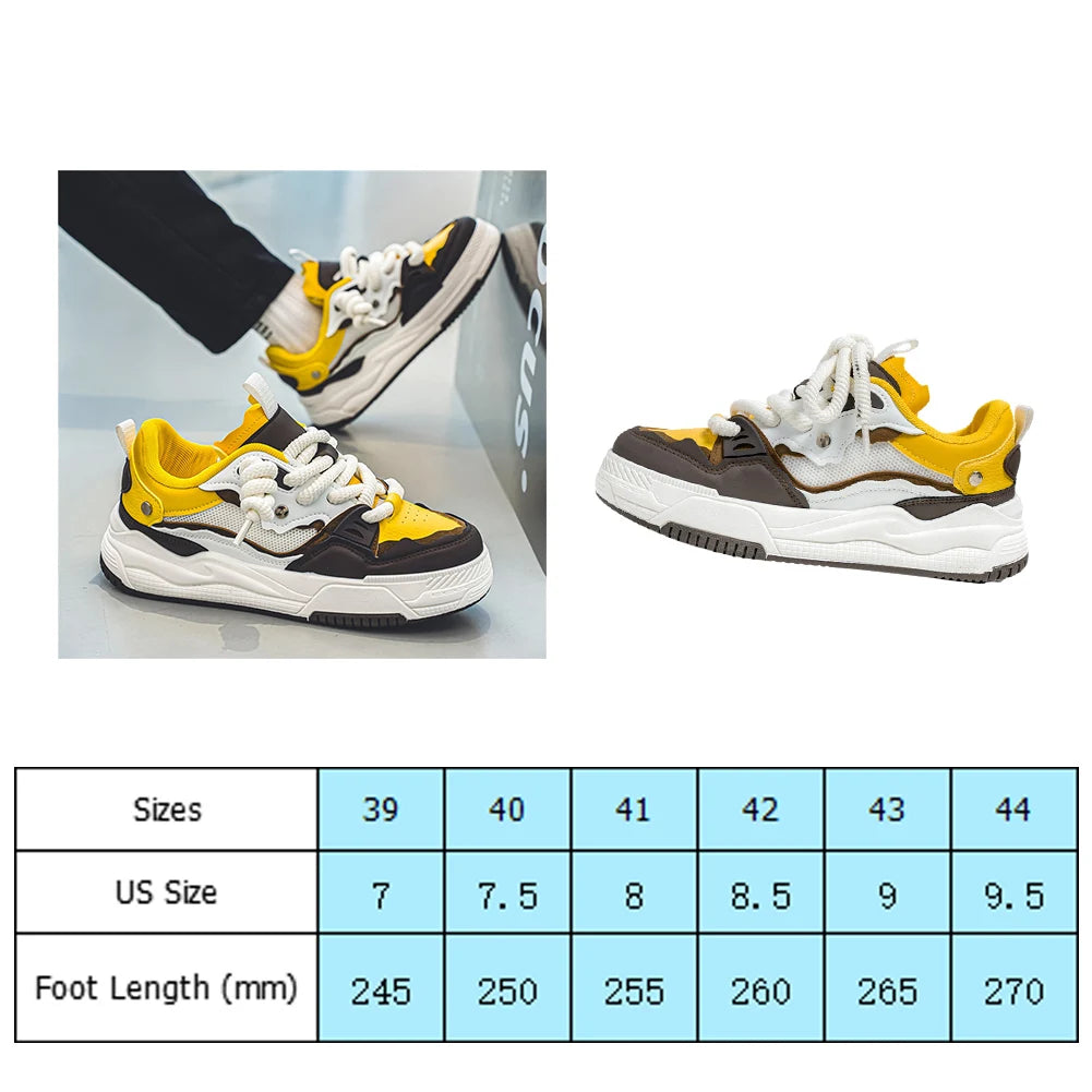 Men Casual Bread Shoes Non-Slip Chunky Sneakers Breathable Hip Hop Sneakers Lace Up Flats Shoes Student Sports Shoes