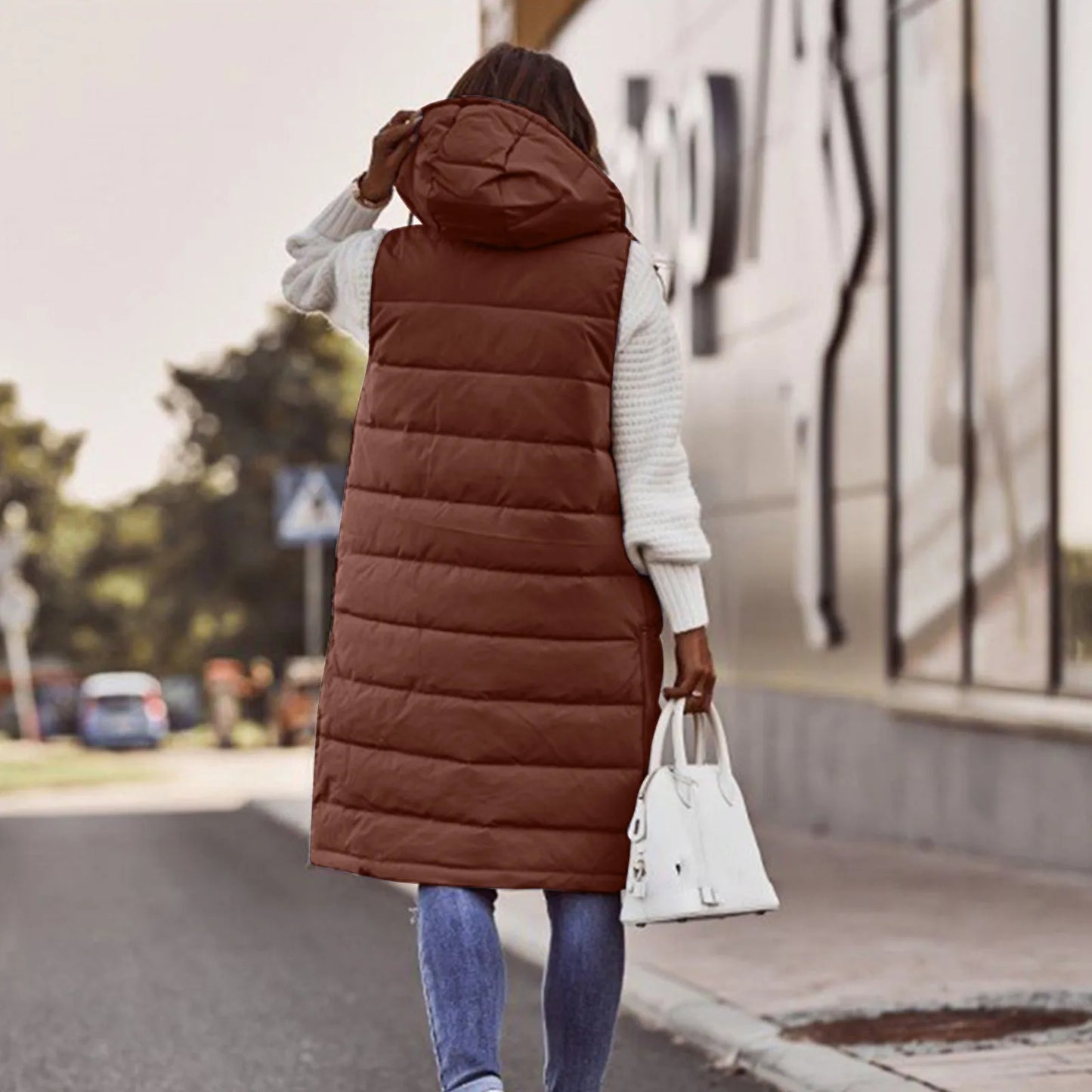 Women's waistcoats Fall And Winter Temperament Sleeveless Cardigan jacket Mid-length Cotton padded Vest Coat Winter outerwear