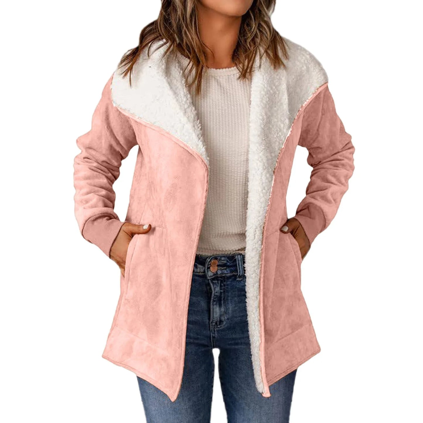 Casual Suede Leather Jackets Fall And Winter Long Sleeved Lamb Wool Fleece Coats Ladies Lapel Cardigan Cotton Coat