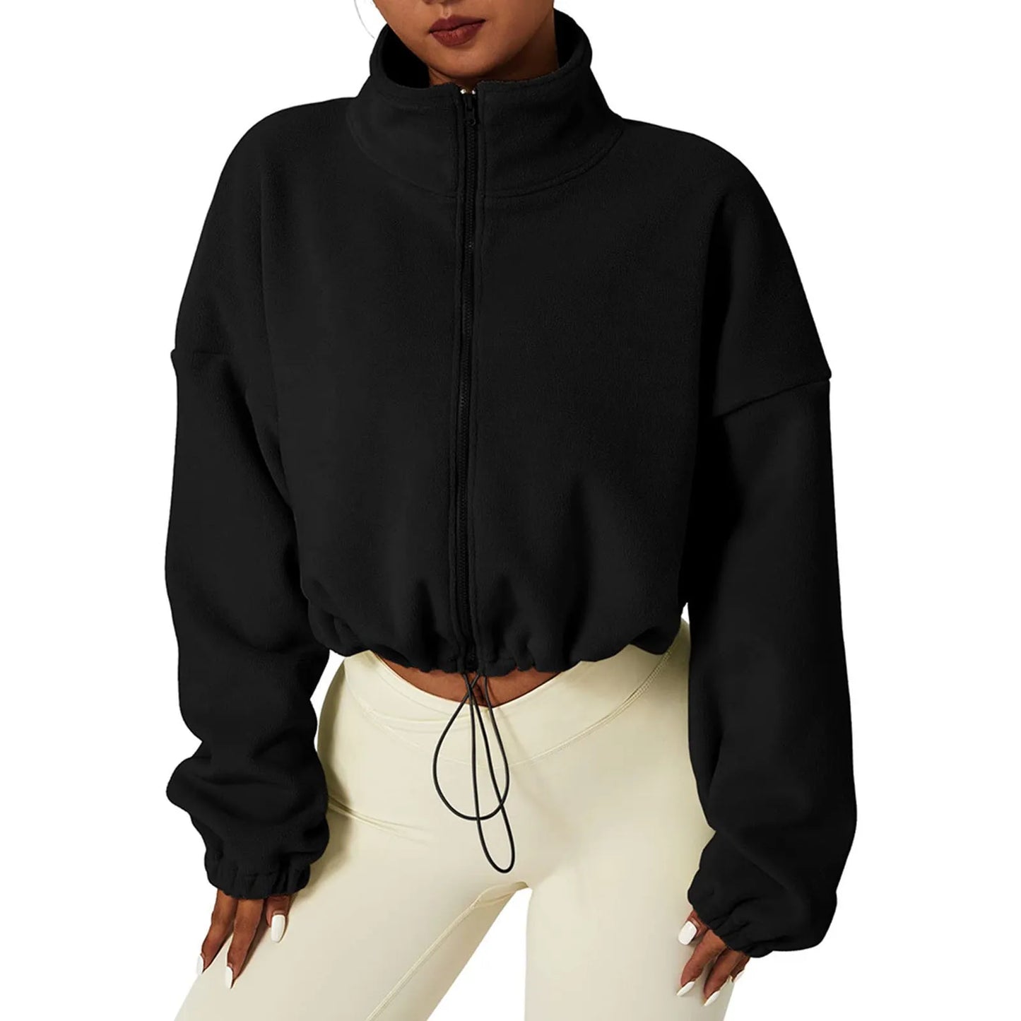 Women Zipper Hoodless Sweatshirt Fall Winter Warm Long Sleeve Loose Short Hoodies Sweatshirt Female