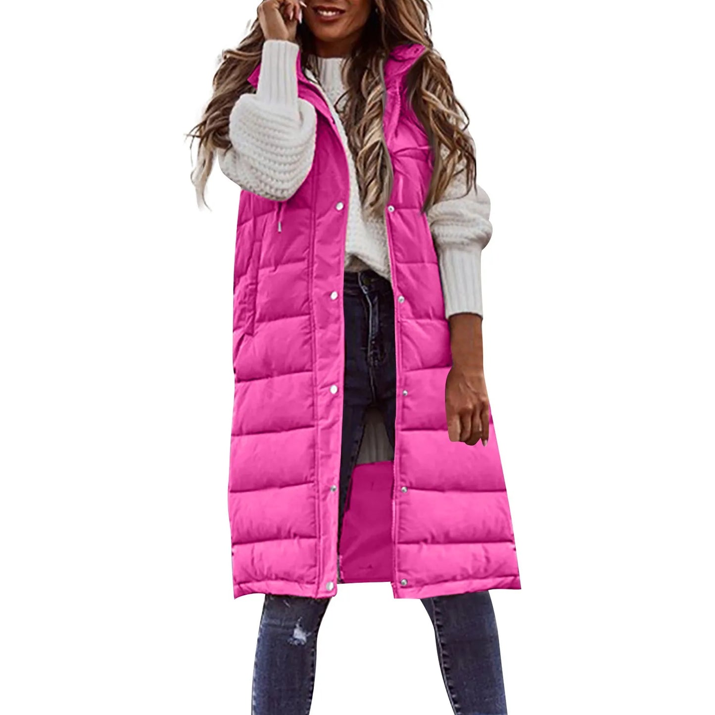 Women's waistcoats Fall And Winter Temperament Sleeveless Cardigan jacket Mid-length Cotton padded Vest Coat Winter outerwear