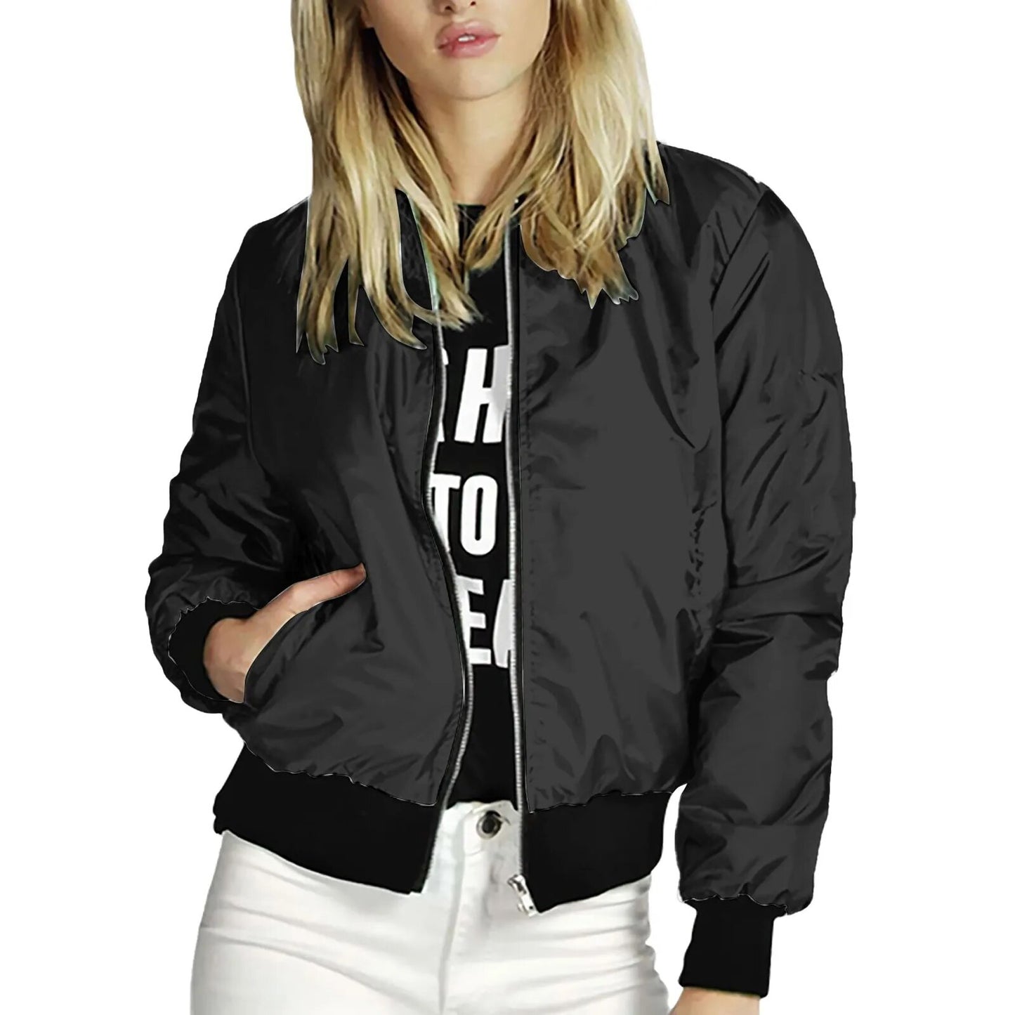 Women Round Neck Baseball Coat Cotton-padded Fall And Winter New Fashion Loose Warm Thick Short Bomber Jacket Top