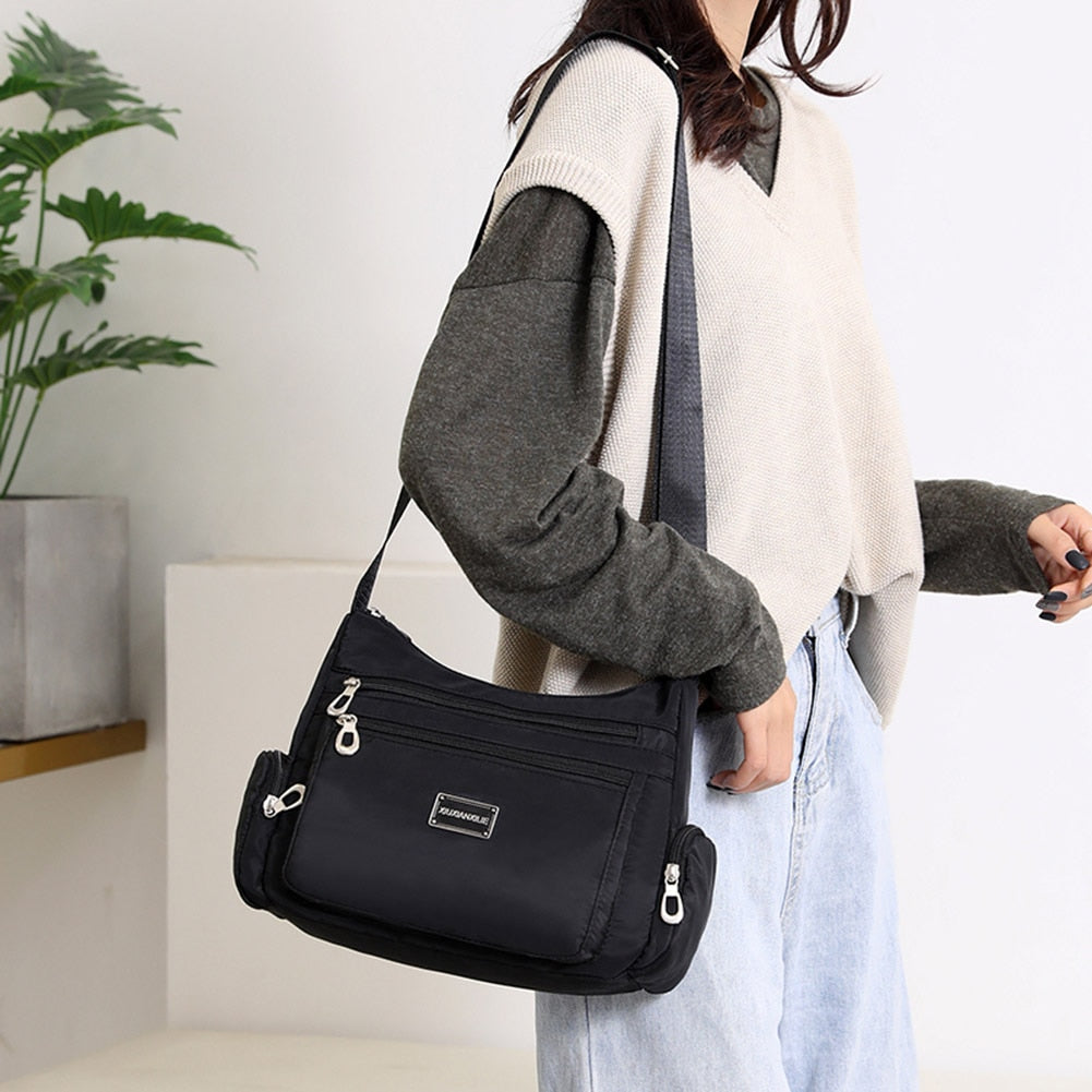 Vintage Solid Crossbody Bag Casual Women Nylon Shopping Shoulder Bags Waterproof Big Capacity Multi-pocket