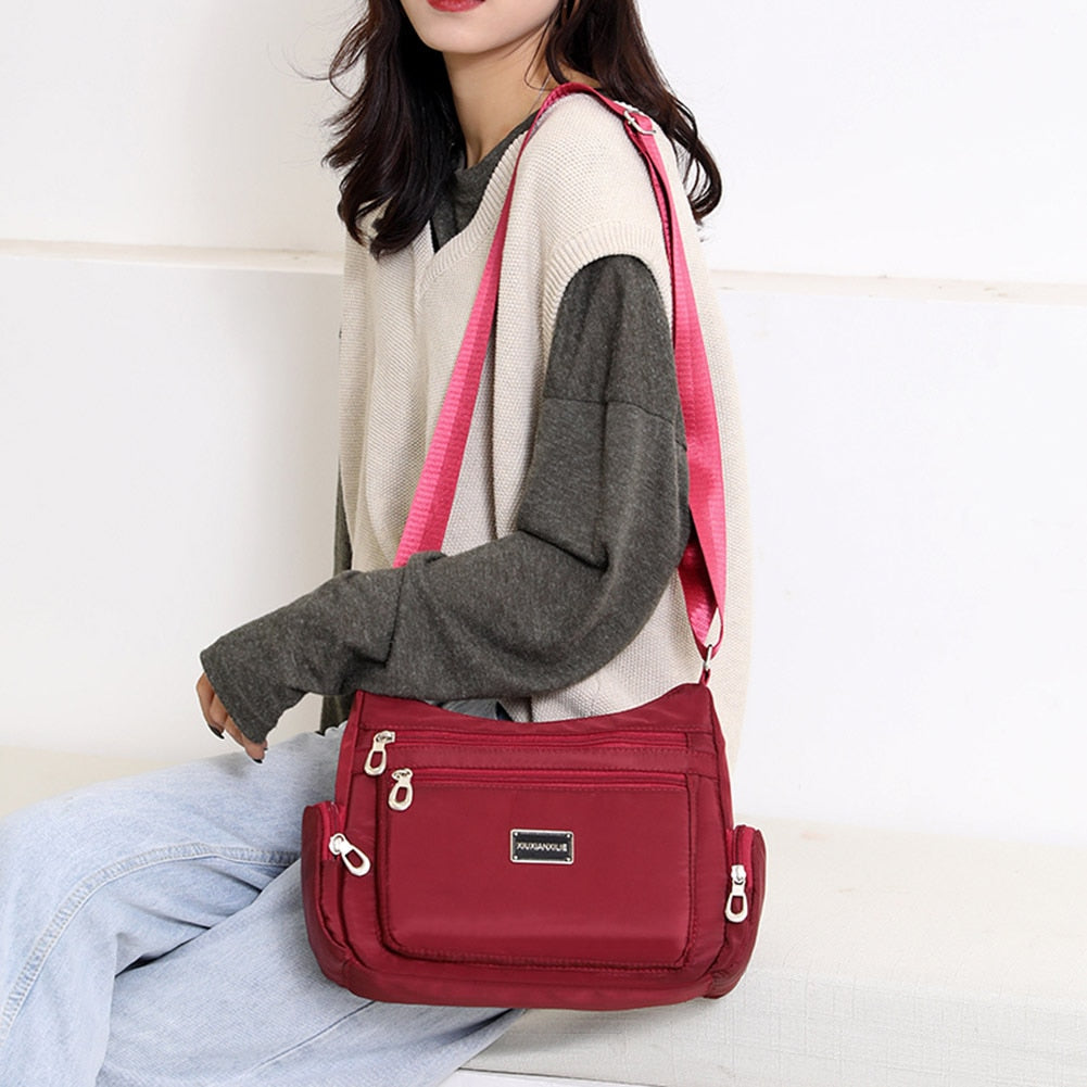 Vintage Solid Crossbody Bag Casual Women Nylon Shopping Shoulder Bags Waterproof Big Capacity Multi-pocket