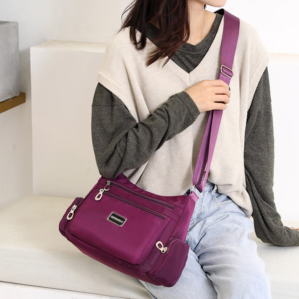 Vintage Solid Crossbody Bag Casual Women Nylon Shopping Shoulder Bags Waterproof Big Capacity Multi-pocket