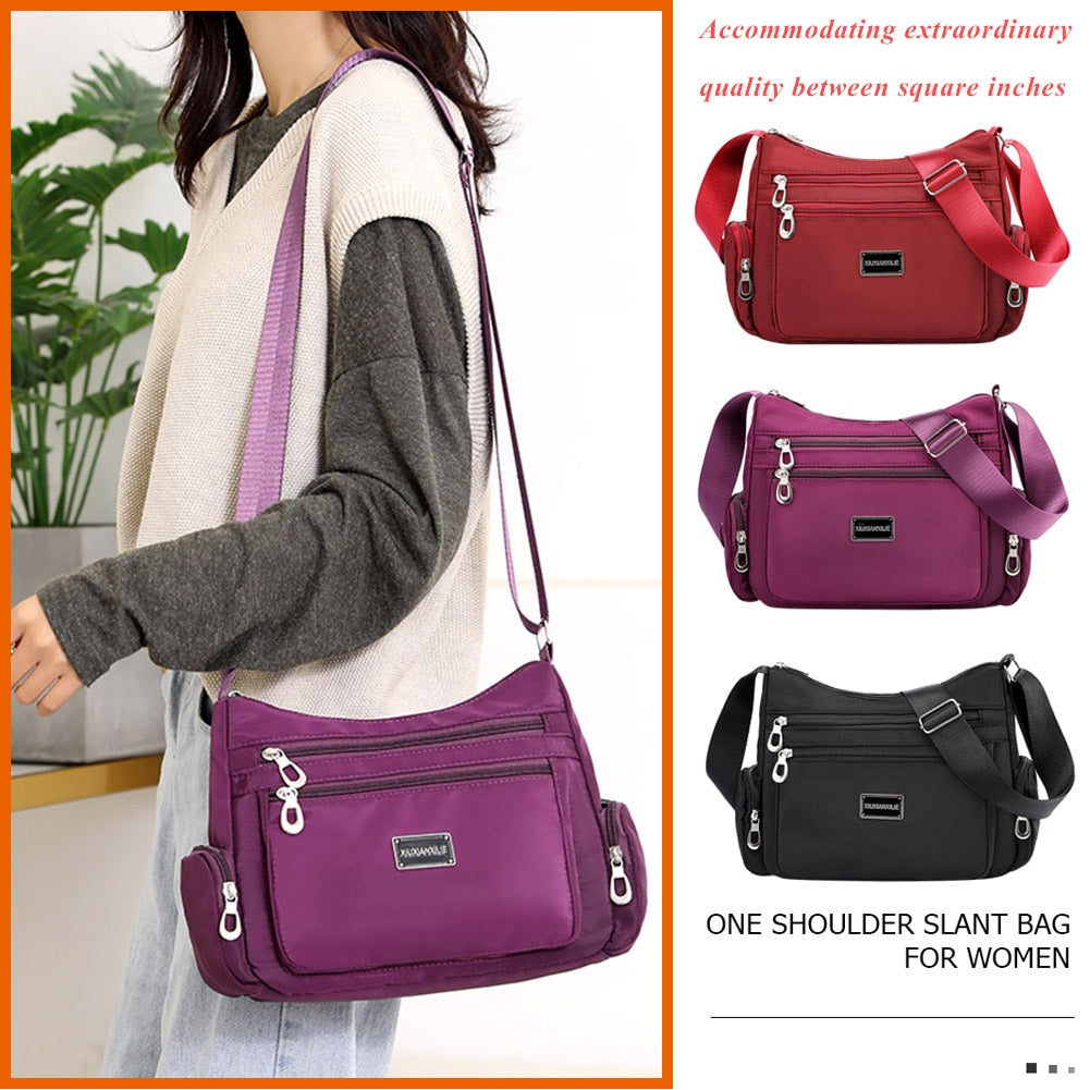 Vintage Solid Crossbody Bag Casual Women Nylon Shopping Shoulder Bags Waterproof Big Capacity Multi-pocket