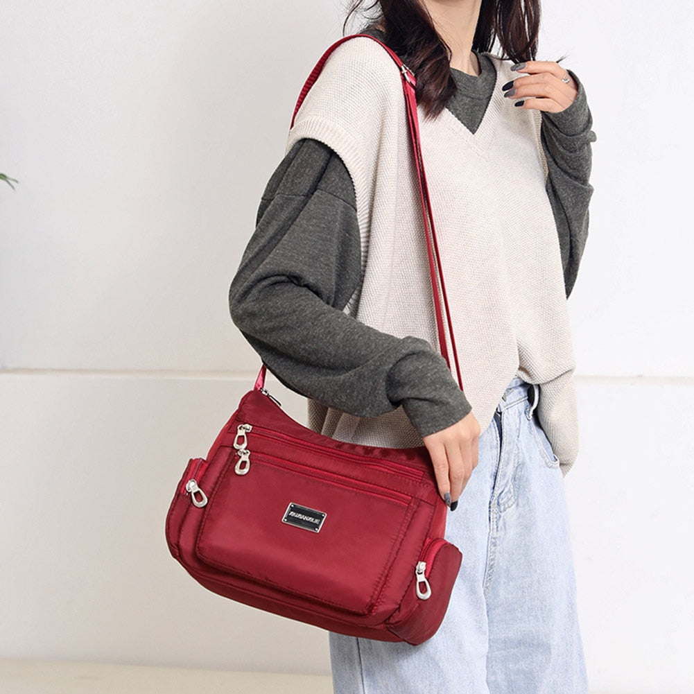 Vintage Solid Crossbody Bag Casual Women Nylon Shopping Shoulder Bags Waterproof Big Capacity Multi-pocket