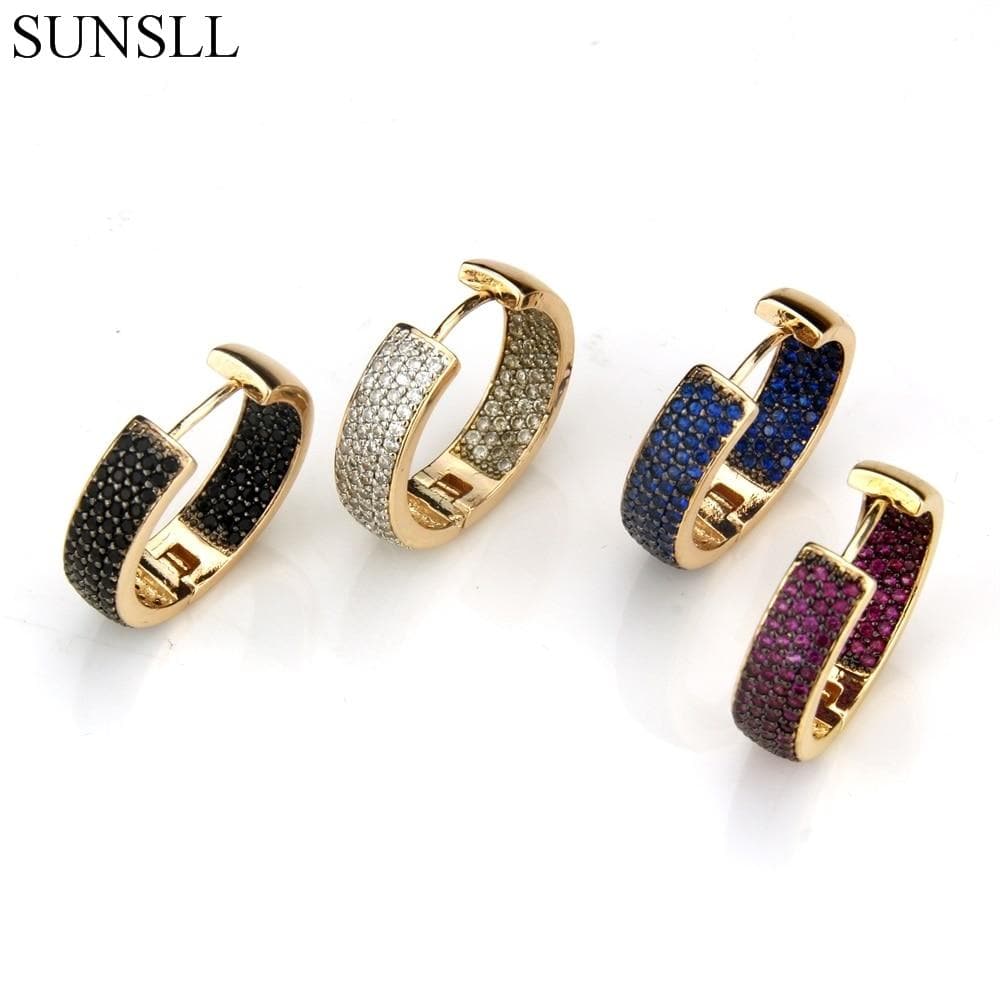 SUNSLL Gold copper earrings multicolor cubic zirconia big circle earrings ladies fashion party exquisite generous jewelry