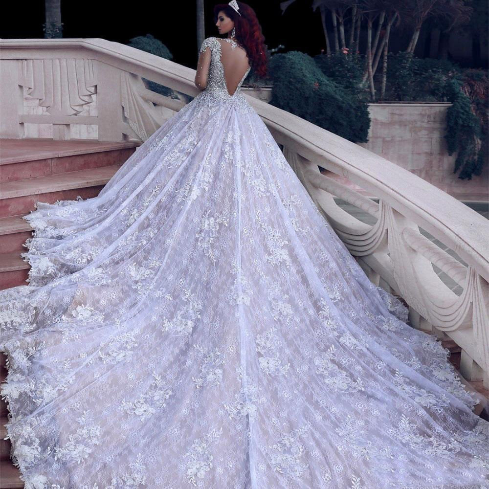 Premium Collections - Luxurious Wedding Dress Long Sleeves Ball Gown Beading Wedding Gowns Luxurious Wedding Dress
