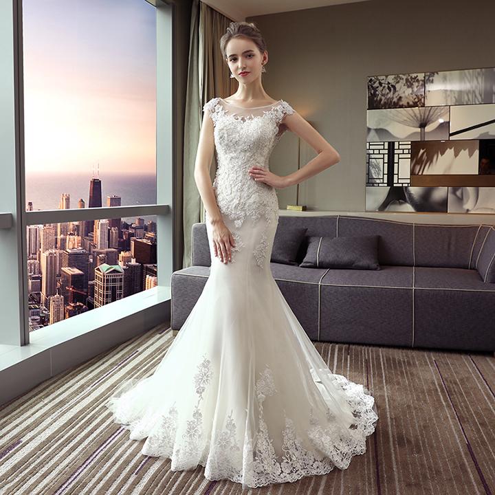 Fansmile New Arrival Vestido De Noiva Lace Mermaid Wedding Dress Customized Plus Size Wedding Gowns Bridal Dress FSM-484M
