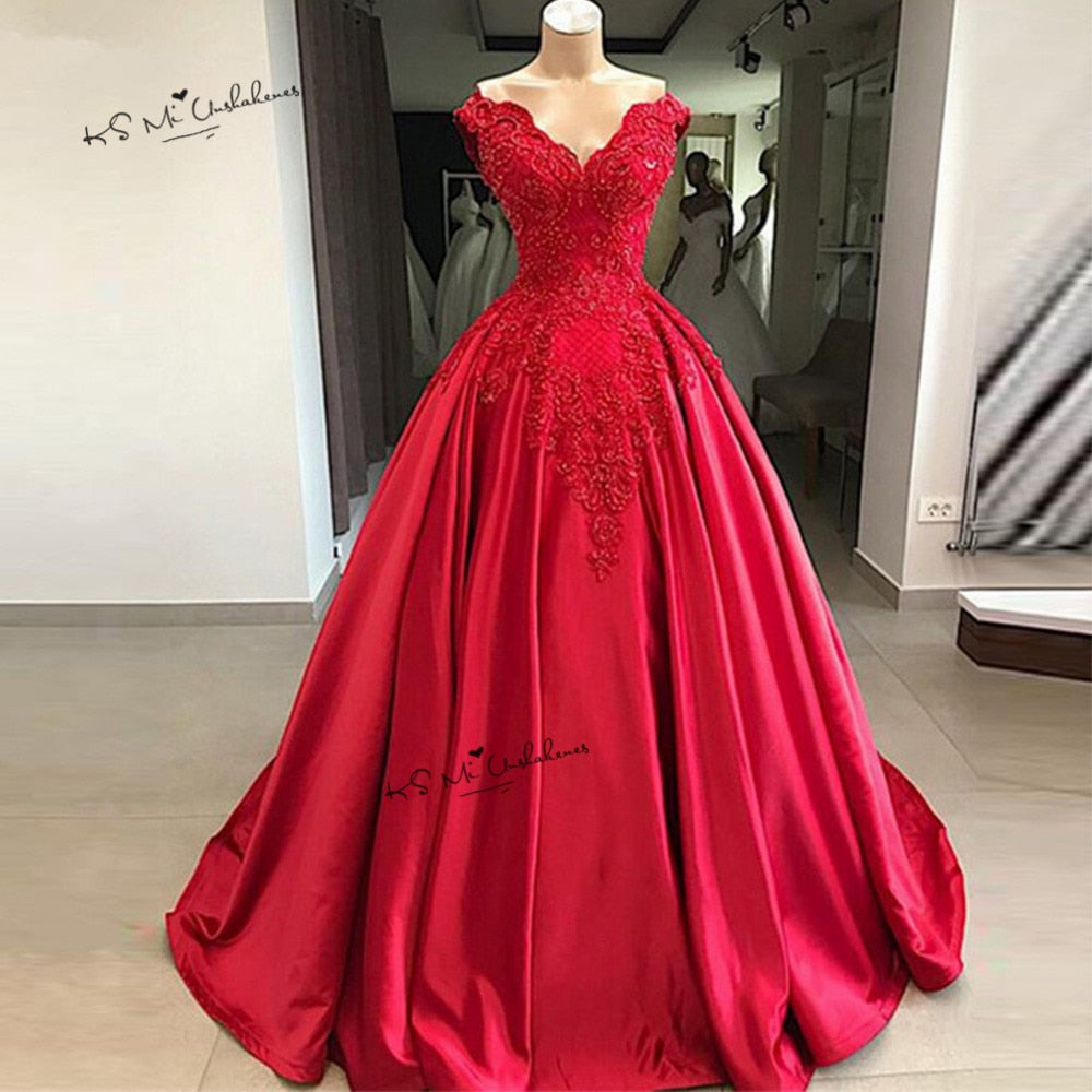 Premium Collections - Designer Vintage Red Wedding Dress Lace Beaded Church Bride Dresses Custom Made off Shoulder Wedding Gowns