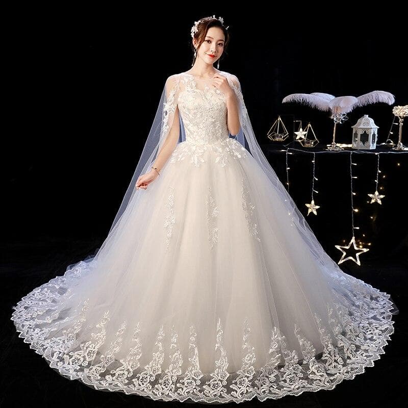 Mrs Win Wedding Dress 2020 New Elelgant Court Train Lace Embroidery Princess Vintage Wedding Dresse Plus Szie Wedding Gowns