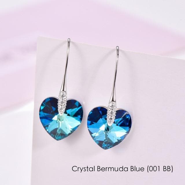 Heart Crystals From Swarovski Drop Earrings Fashion 925 Sterling Silver Piercing Dangle Earrings For Women Jewelry Lover Gift
