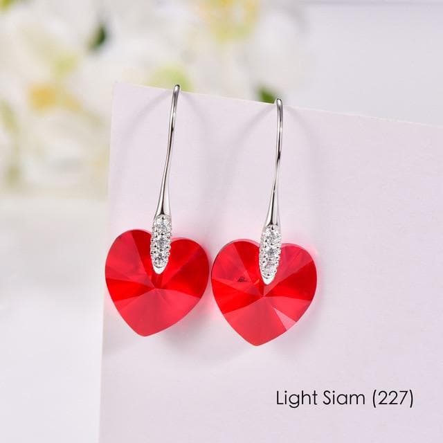 Heart Crystals From Swarovski Drop Earrings Fashion 925 Sterling Silver Piercing Dangle Earrings For Women Jewelry Lover Gift