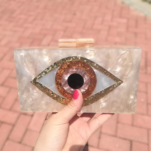 Pearl Champagne Nude Sand Color Acrylic Evil Eye Patchwork Women Brand Evening Small Mini Flap Shell PVC Box Clutches Purse Bags
