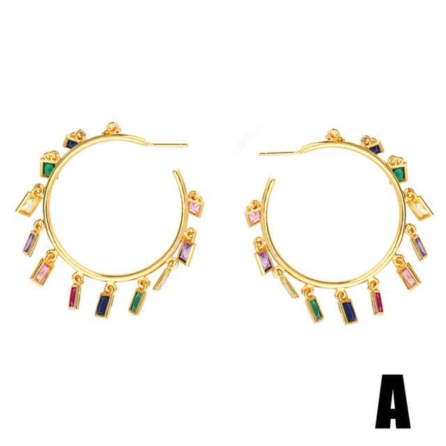 FLOLA Gold Filled Rainbow Hoop Earring with Charm Big Earing Hoop Circle Woman Rainbow Jewelry Orecchino Donna Arcobaleno ersq99