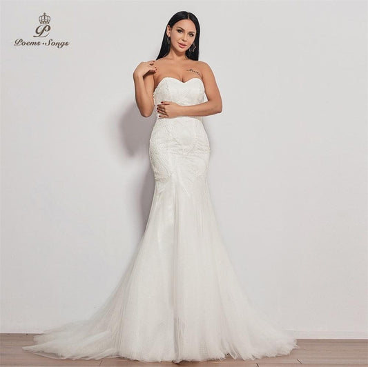 PoemsSongs  new wedding dress strapless vestidos de novia wedding gown mermaid bridal dress sexy robe de mariee women
