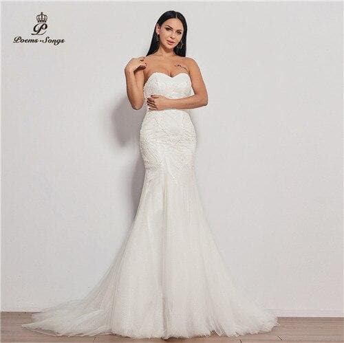 PoemsSongs  new wedding dress strapless vestidos de novia wedding gown mermaid bridal dress sexy robe de mariee women