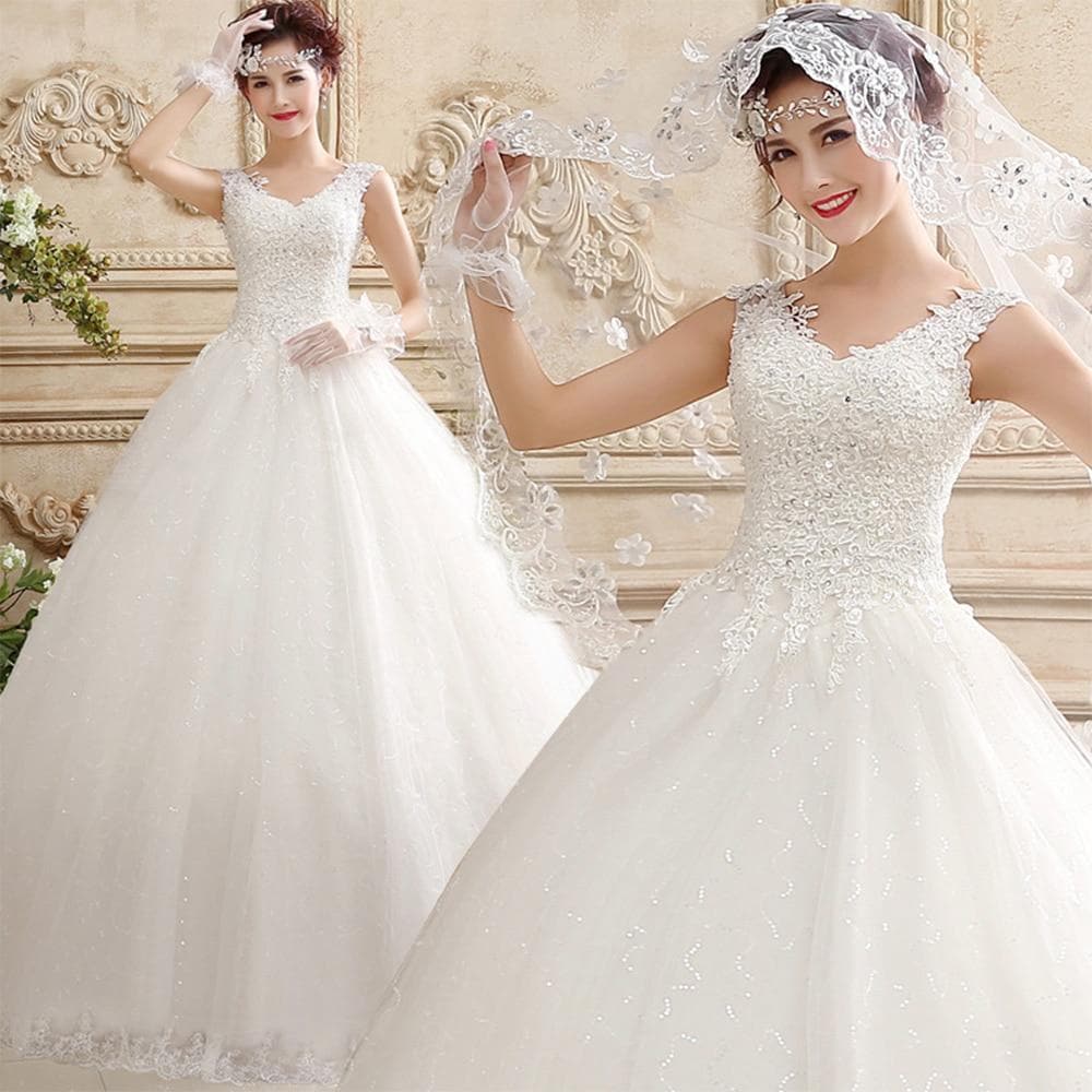 Fansmile Vestidos de Noivas Pearls Ball Gown Wedding Dress White Princess Plus Size Bridal Wedding Gowns FSM-643F