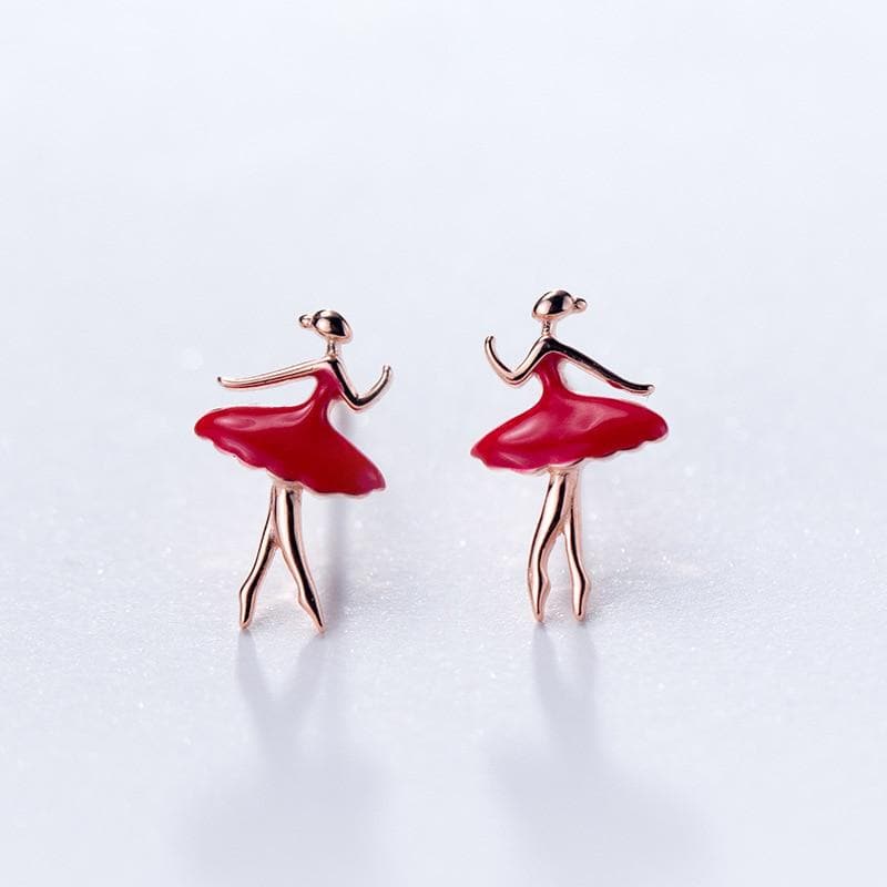 MloveAcc Pure 100% 925 Sterling Silver Earring Tiny Red Skirt Ballet Dancer Earrings for Women Girl Jewelry Gift Prevent Allergy