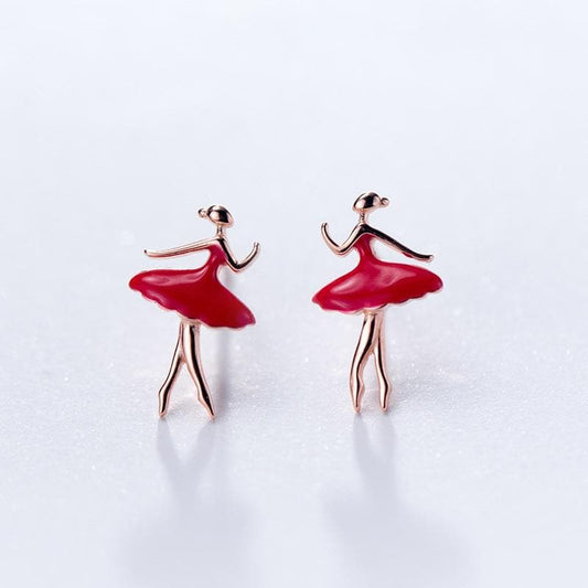 MloveAcc Pure 100% 925 Sterling Silver Earring Tiny Red Skirt Ballet Dancer Earrings for Women Girl Jewelry Gift Prevent Allergy