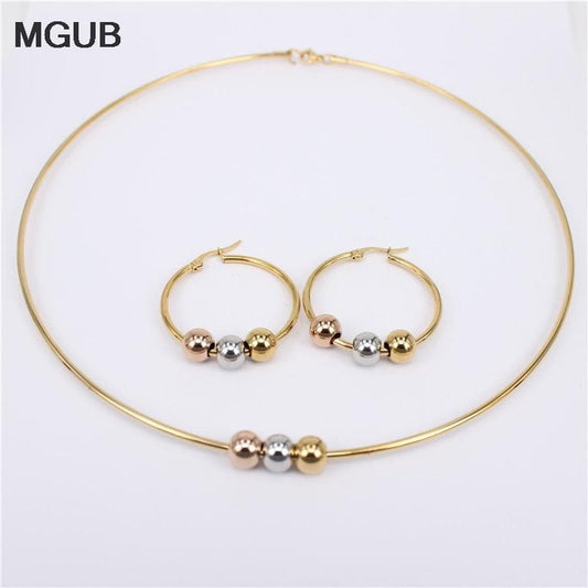 MGUB Cool and comfortable Set stainless steel Smooth and beautiful beads 2mm collar 30mm-70mm earring Multiple style options