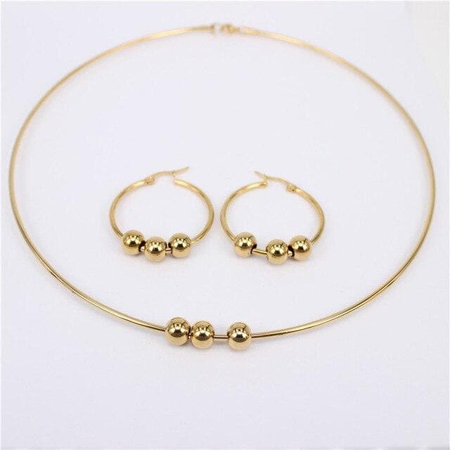 MGUB Cool and comfortable Set stainless steel Smooth and beautiful beads 2mm collar 30mm-70mm earring Multiple style options