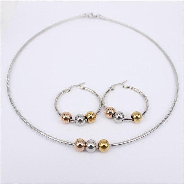MGUB Cool and comfortable Set stainless steel Smooth and beautiful beads 2mm collar 30mm-70mm earring Multiple style options