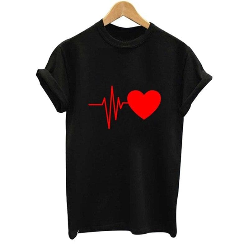Hillbilly  New Fashion harajuku Women's cute T-shirts My heart for you  Printed T Shirts Short Sleeve O-neck