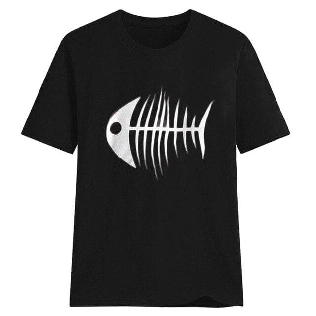 Hillbilly harajuku Women's T-shirts Funny Fish bones Printed T Shirts Summer Fashion Short Sleeve solid Cotton