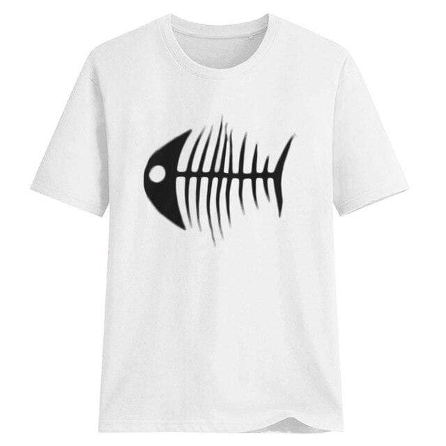 Hillbilly harajuku Women's T-shirts Funny Fish bones Printed T Shirts Summer Fashion Short Sleeve solid Cotton