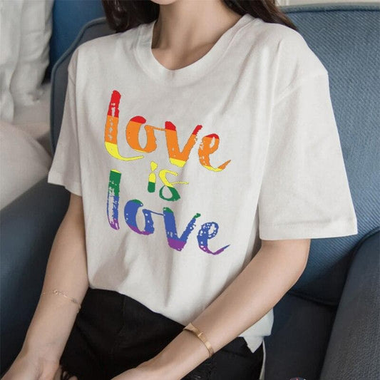 Hillbilly summer new harajuku Women's t-shirt Colorful LOVE IS LOVE Printed T Shirts Fashion streetwear casual O-neck 90s tops