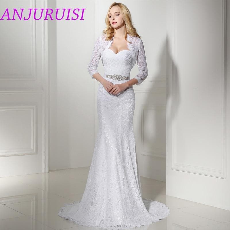 Elegant Hot Sale Bridal Wedding Gown Real Photo White Lace Mermaid Wedding Dress With Wedding Jacket Cheap vestido de noiva