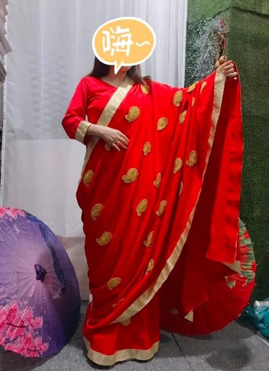 indian sari sarees party wear wedding sarees for women in india Golden applique Red georgette saree indian dresses sari