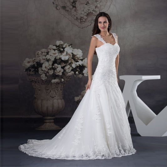 New Elegant Appliques Beaded Bride Wedding Gown