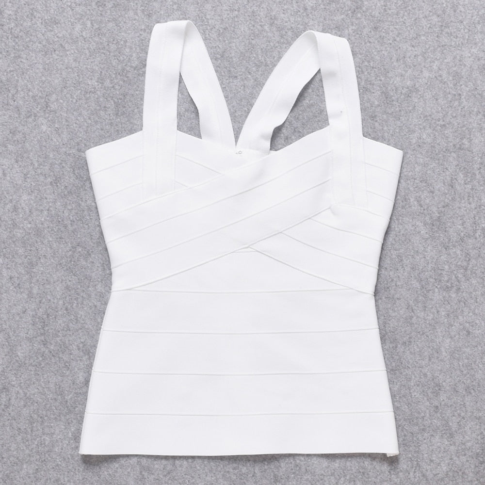 Women Top White Elastic Strap Bandage Vest Tank Tops