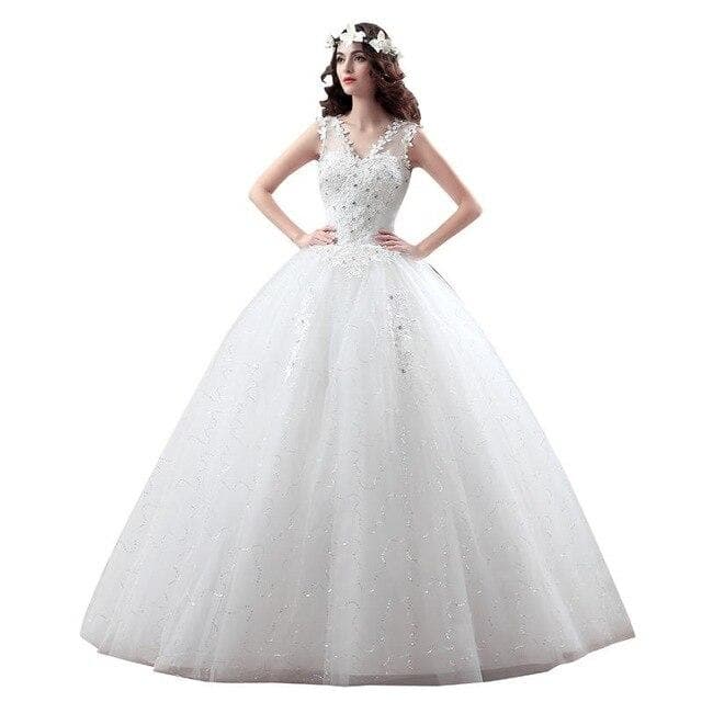 Princess Wedding Dress V-neck New Lace Wedding Gowns Cheap Ball Gown Lace Up Formal Bride Dresses Wedding Dress