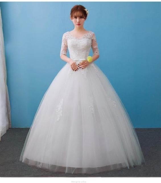 Mrs Win 2020 Lace Embroidery Half Sleeve Wedding Dresses Long Train Wedding Gown Belt V Neck Elegant Plus Size Vestido De Noiva