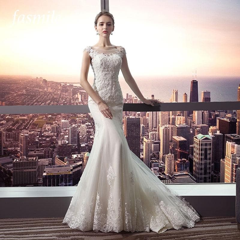 Fansmile New Arrival Vestido De Noiva Lace Mermaid Wedding Dress Customized Plus Size Wedding Gowns Bridal Dress FSM-484M