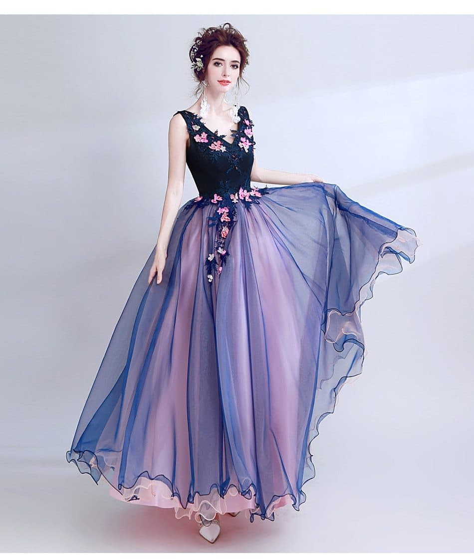 New dark blue long lace summer lady girl women princess bridesmaid banquet party ball dress gown