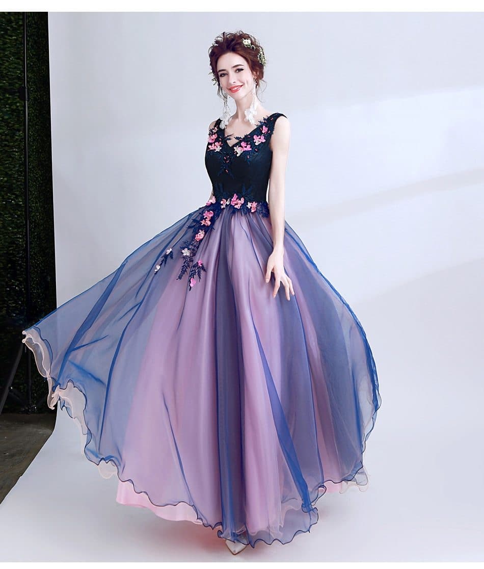 New dark blue long lace summer lady girl women princess bridesmaid banquet party ball dress gown