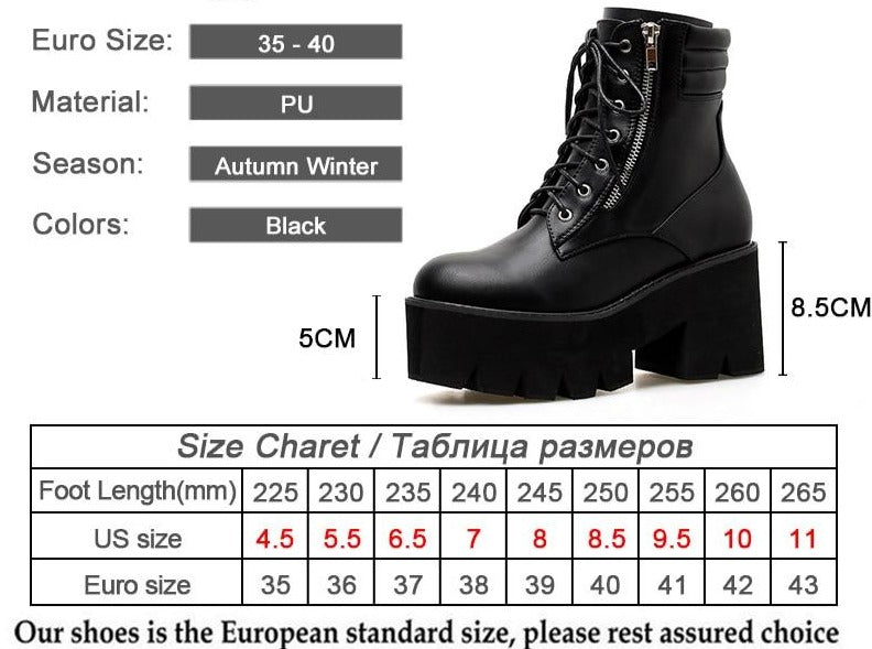 Ankle Boots For Women Motorcycle Boots Chunky Heels Casual Lacing Round Toe Platform Boots Shoes