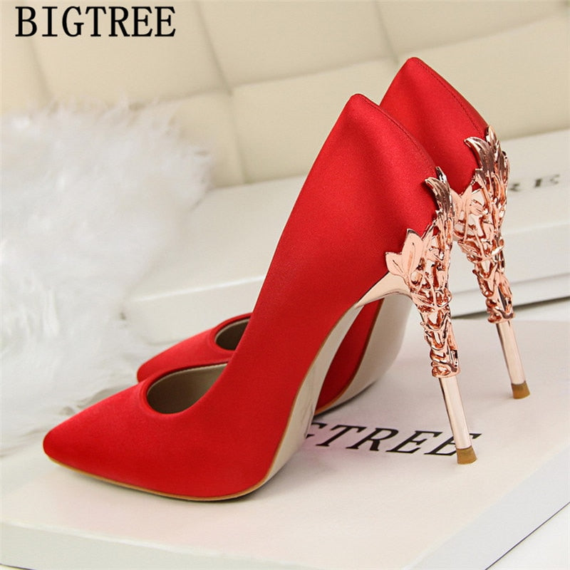 Star Style Luxury Shoes For Women Red Shiny Bottom Pumps Brand Large Size  High Heel Shoes Sexy Party Pointed Toe Wedding Shoes