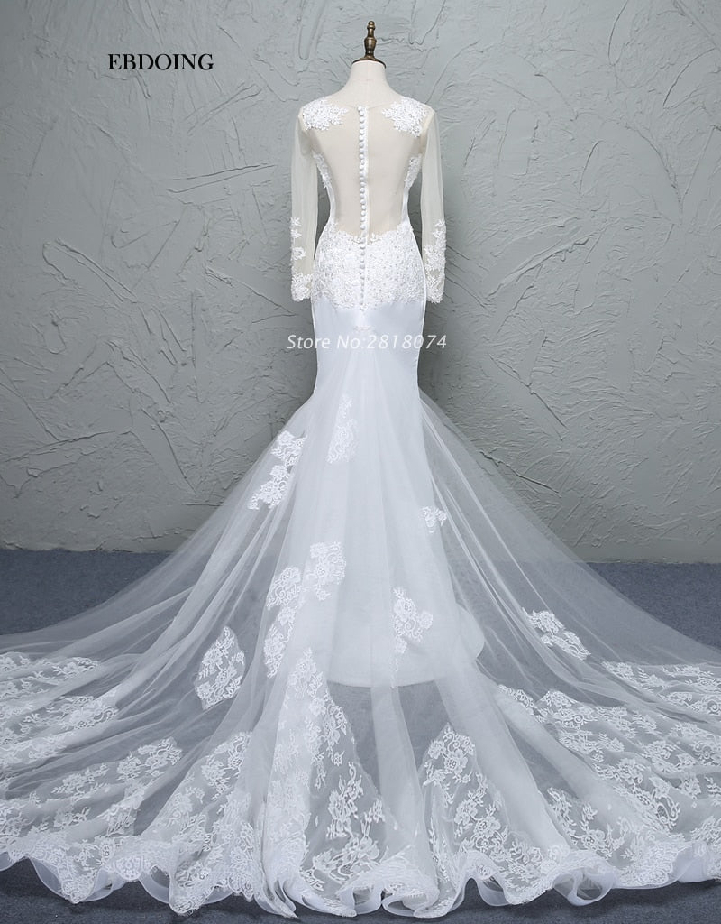 Premium Collection - Wedding Dress Sheath O-neck Neckline Wedding Gowns With Lace Appliques Beaded