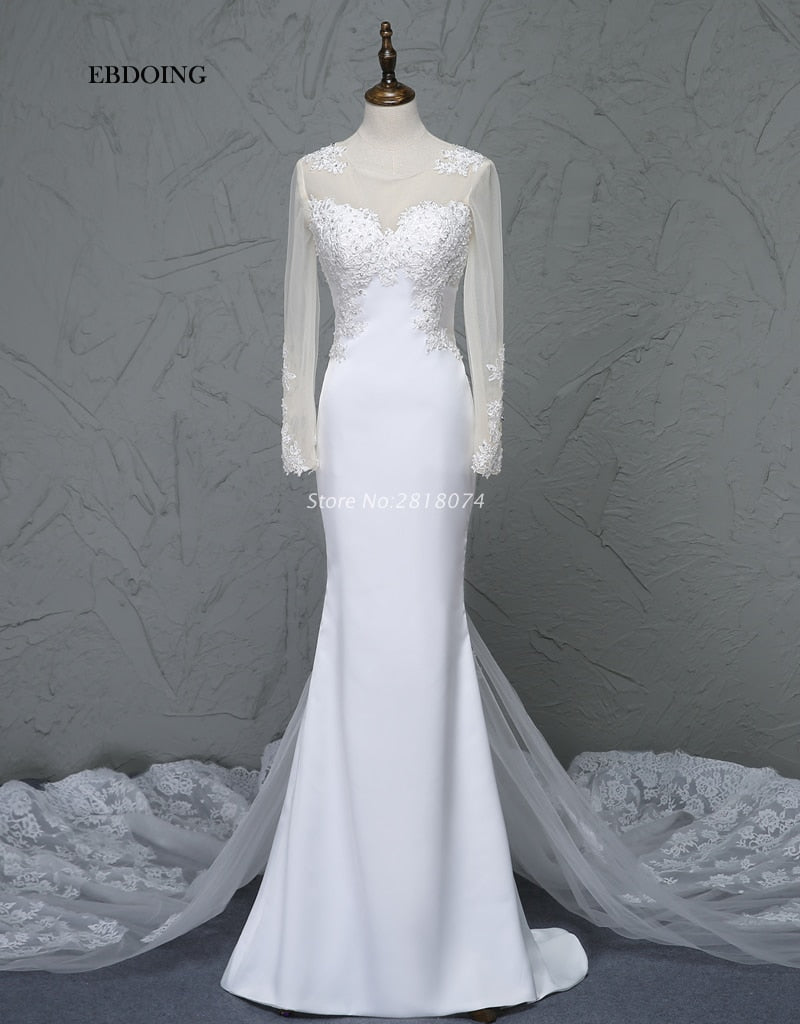 Premium Collection - Wedding Dress Sheath O-neck Neckline Wedding Gowns With Lace Appliques Beaded