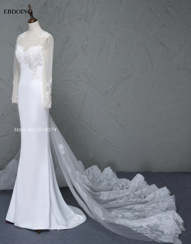 Premium Collection - Wedding Dress Sheath O-neck Neckline Wedding Gowns With Lace Appliques Beaded
