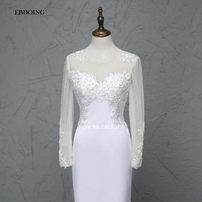 Premium Collection - Wedding Dress Sheath O-neck Neckline Wedding Gowns With Lace Appliques Beaded
