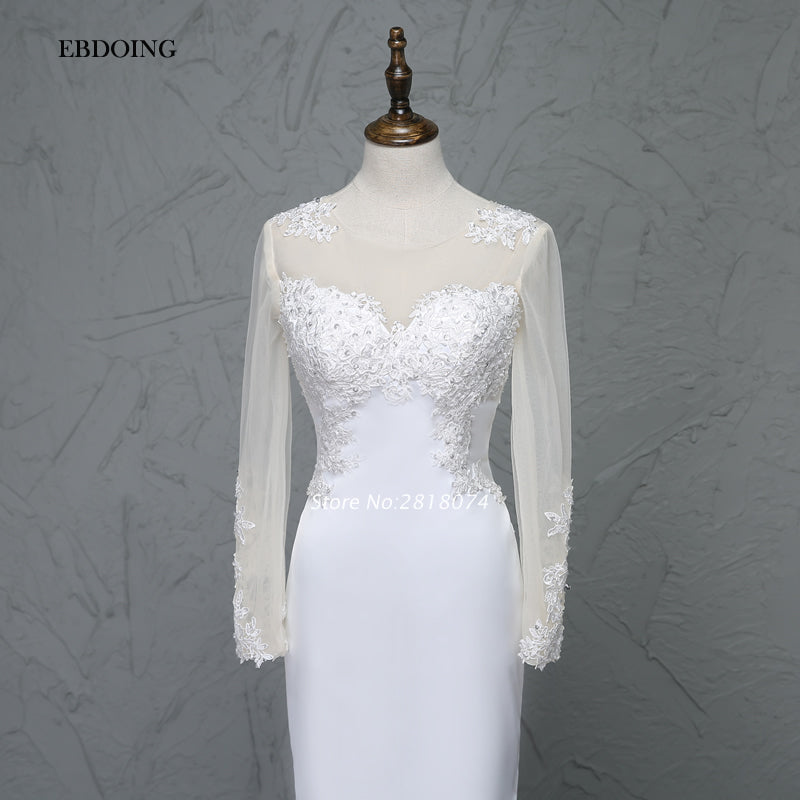 Premium Collection - Wedding Dress Sheath O-neck Neckline Wedding Gowns With Lace Appliques Beaded